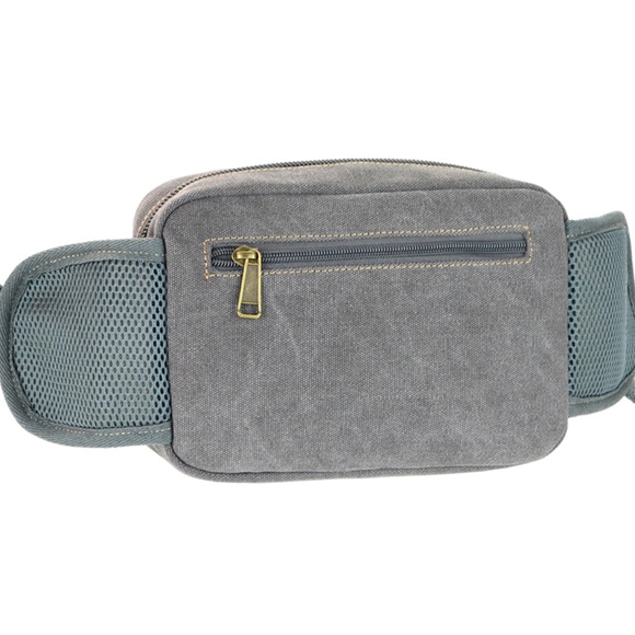 Men's Grey Large Waist Pack With Leather Patch - Picture 3 of 4